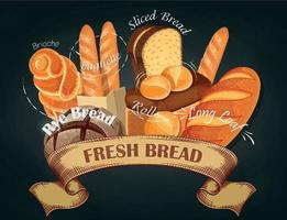 Fresco un pan. horneando tienda emblema. un pan logo para panadería tienda. marca, etiqueta, bandera, surtido. vector ilustración
