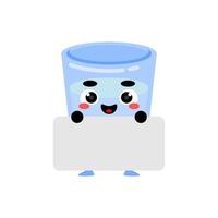 cute drinking glass mascot holding a banner. vector