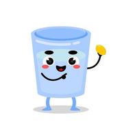 cute drinking glass mascot holding a lemon. vector