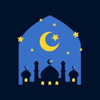 silueta de un mezquita con un Luna y estrellas para Ramadán evento. islámico tema vector ilustración.