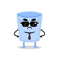 cute drinking glass mascot wearing a sunglasses like a boss or mafia. vector
