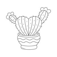 Cute flowering cactus in a pot in the shape of a heart. Hand drawn illustration in doodle style. vector