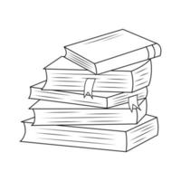 Stack of books with bookmarks. Hand drawn illustration in doodle style. vector