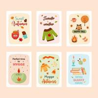 conjunto de otoño saludo tarjetas acogedor citas y linda cosas. impresión como un tarjeta o un acogedor póster. vector