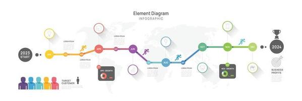 Infographic template for business. 12 Months modern Timeline element diagram calendar, 4 quarter steps milestone presentation vector infographic.