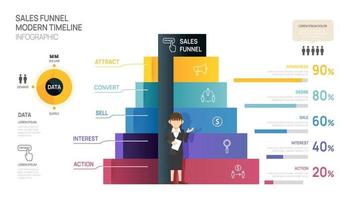 Infographic Sales funnel diagram template for business. Modern  Timeline 5 step level, presentation vector infographics.