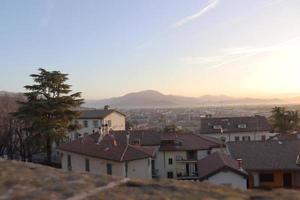 Panoramic view of the city and mountains, Bergamo, Italy concept photo. photo