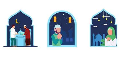 Ramadan Night Flat Bundle Design vector