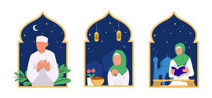 Ramadan Kareem Flat Bundle Design vector