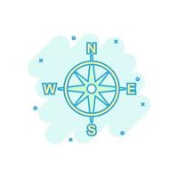 Global navigation icon in comic style. Compass gps vector cartoon illustration on white isolated background. Location discovery business concept splash effect.