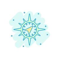 Global navigation icon in comic style. Compass gps vector cartoon illustration on white isolated background. Location discovery business concept splash effect.