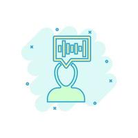 Voice recognition icon in comic style. Authentication sound vector cartoon illustration on white isolated background. Soundwave business concept splash effect.