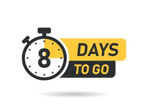 8 days left icon in flat style. Offer countdown date number vector illustration on isolated background. Sale promotion timer sign business concept.