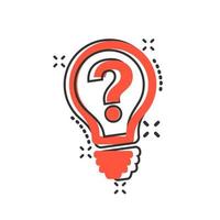 Problem solution icon in comic style. Light bulb idea vector cartoon illustration on white background. Question and answer business concept splash effect.