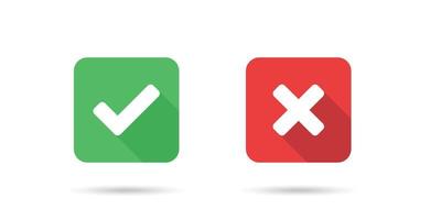 Cross and check mark icon in flat style. Checkmark right vector illustration on isolated background. Tick and cross sign business concept.