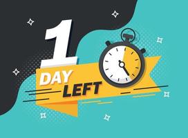 1 day left icon in flat style. Offer countdown date number vector illustration on isolated background. Sale promotion timer sign business concept.