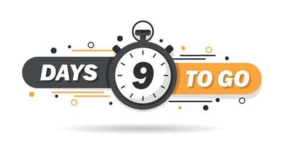 9 days left icon in flat style. Offer countdown date number vector illustration on isolated background. Sale promotion timer sign business concept.