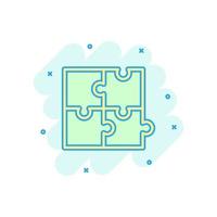 Puzzle compatible icon in comic style. Jigsaw agreement vector cartoon illustration on white isolated background. Cooperation solution business concept splash effect.