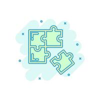 Puzzle compatible icon in comic style. Jigsaw agreement vector cartoon illustration on white isolated background. Cooperation solution business concept splash effect.