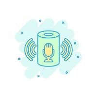 Voice assistant icon in comic style. Smart home assist vector cartoon illustration on white isolated background. Command center business concept splash effect.