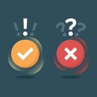 Cross and check mark icon in flat style. Right and wrong answer vector illustration on isolated background. True or false questionnaire sign business concept.