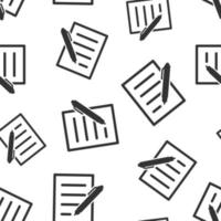 Document with pen icon seamless pattern background. Notepad vector illustration on white isolated background. Office stationery business concept.