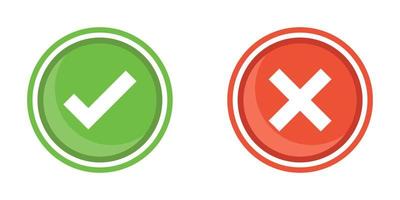 Cross and check mark icon in flat style. Checkmark right vector illustration on isolated background. Tick and cross sign business concept.