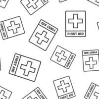 First aid sign icon seamless pattern background. Health, help and medical vector illustration on white isolated background. Hospital business concept.