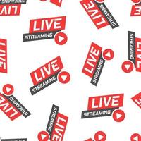 Live video icon seamless pattern background. Streaming tv vector illustration on white isolated background. Broadcast business concept.