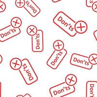 Don'ts sign icon seamless pattern background. Unlike vector illustration on black round background with long shadow. No business concept.