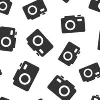 Camera device sign icon seamless pattern background. Photography vector illustration on white isolated background. Cam equipment business concept.