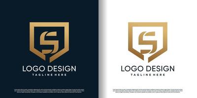 shield logo design with golden letter s concept premium vector