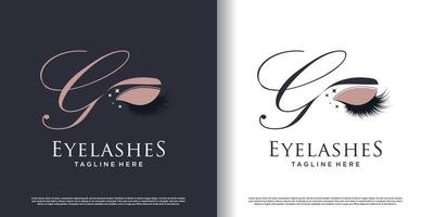 initial letter g logo design template with eyelash icon and creative concept premium vector