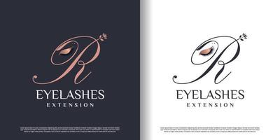 initial letter r logo design template with eyelash icon and creative concept premium vector