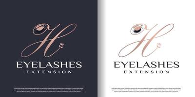 initial letter h logo design template with eyelash icon and creative concept premium vector