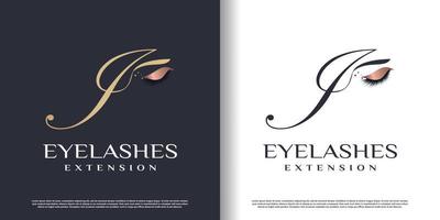 initial letter i logo design template with eyelash icon and creative concept premium vector