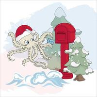 pulpo correo submarino Papa Noel dibujos animados vector ilustración conjunto