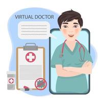 VIRTUAL HEALTH CARE Practitioner Doctor Vector Illustration Set