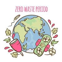 ZERO WASTE PERIOD Feminine Hand Drawn Vector Illustration Set