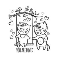 YOU ARE LOVED Valentine Day Swinging Cat Vector Illustration