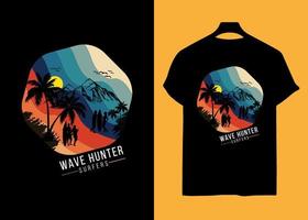 ola cazador surfistas verano camiseta diseño vector