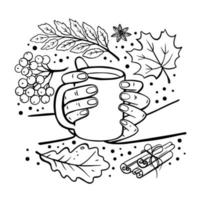 otoño jarra en manos mano dibujado monocromo vector ilustración