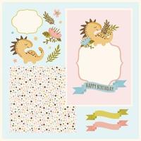 DINO CARD MAKER Floral Cartoon Seamless Frame Vector Set