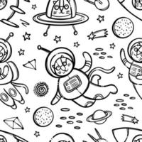 CAT SPACE PATTERN MONOCHROME Cute Traveling Animal Vector