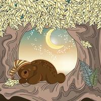 SLEEPING BEAR In Forest Animal Cartoon Vector Illustration Set