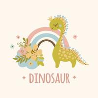 dino y arco iris mano dibujado vector ilustración vestir impresión