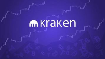 Kraken cryptocurrency stock market name with logo on abstract digital background. Crypto stock exchange for news and media. Vector EPS10.