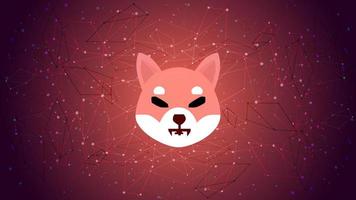 Shiba Inu SHIB token symbol of the DeFi project cryptocurrency theme on a blue polygonal background. Cryptocurrency logo icon. Decentralized finance programs. Vector EPS10.