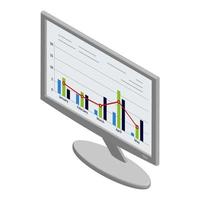 Isometric monitor with graphs and charts on the screen isolated on white. Vector EPS10.