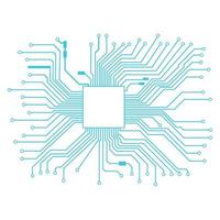 Blue circuit board with place for processor isolated on white. Lines with rings at the ends. Vector EPS 10.